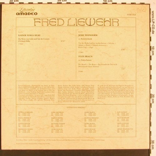 Liewehr,Fred  - liest: Rilke,Weinheber Felix Braun (1960), Amadeo (AVRS 1521), A, 1984 Typ: LP Best.-Nr.: V6034 Preis: 9,00 Euro
