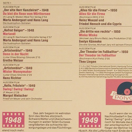 V.A.Kino-Schlager-Schöne Stunden: 1948-1951, Andergast Lang -Wendland, Polydor (819 714-1), D Typ: LP Best.-Nr.: V6076 Preis: 6,00 Euro