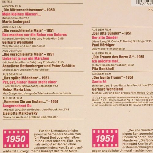 V.A.Kino-Schlager-Schöne Stunden: 1948-1951, Andergast Lang -Wendland, Polydor (819 714-1), D Typ: LP Best.-Nr.: V6076 Preis: 6,00 Euro