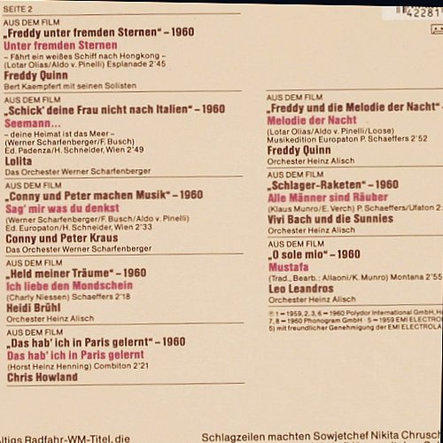 V.A.Kino-Schlager-Schöne Stunden: 1959-1960, Freddy... Leo Leandros, Polydor (819 718-1), D Typ: LP Best.-Nr.: V6078 Preis: 6,00 Euro