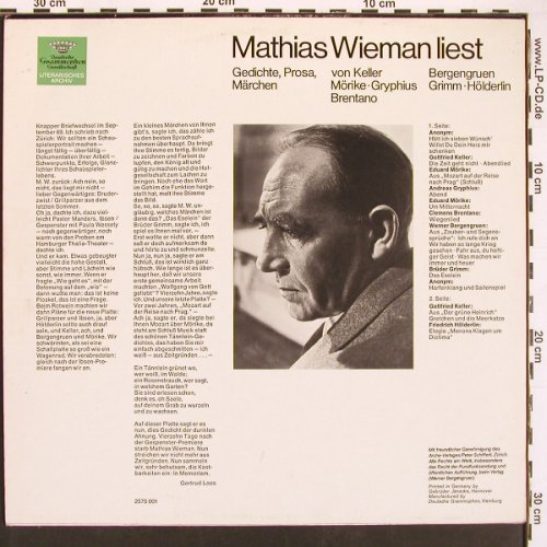 Wieman,Mathias: Liest Gedichte, Prosa, Märchen, Deutsche Gramophon (2575 001), D, Mono, 1968 Typ: LP Best.-Nr.: V6141 Preis: 7,50 Euro