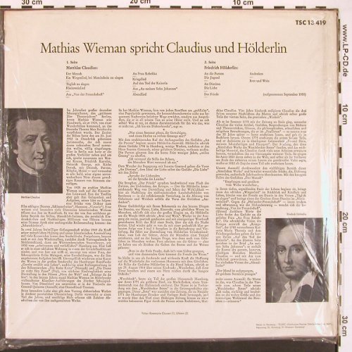 Wieman,Mathias: spricht Claudius & Hölderlin (1955), Telefunken sealed (TSC 13 419), D, FS-New Typ: LP Best.-Nr.: V6145 Preis: 15,00 Euro