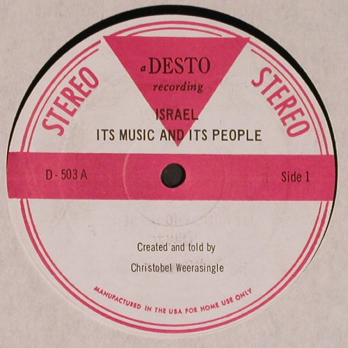 Israel - Its Music and its People: told by Christobel Weerasinghe, Desto (D-503), US, Mono Typ: LP Best.-Nr.: V6181 Preis: 9,00 Euro
