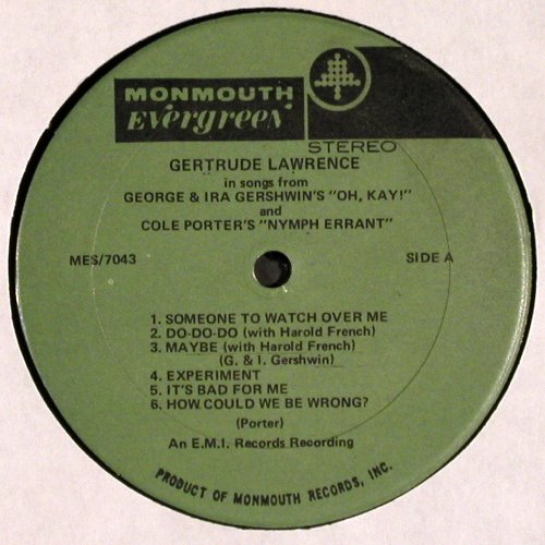 Lawrence,Gertrude: Songs from Oh,Kay! / NymphErrant, Monmouth (MES 7043), US Typ: LP Best.-Nr.: V6426 Preis: 9,00 Euro.