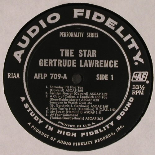 Lawrence,Gertrude: The Star (1931-32), Mono, Audio Fidelity (AFLP 709), US, 1968 Typ: LP Best.-Nr.: V6427 Preis: 12,50 Euro.