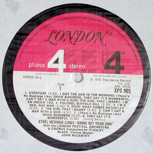 Annie Get Your Gun: Ethel Merman sings, Stanley Black, London (XPS 905), UK/US, 1973 Typ: LP Best.-Nr.: V6467 Preis: 9,00 Euro.