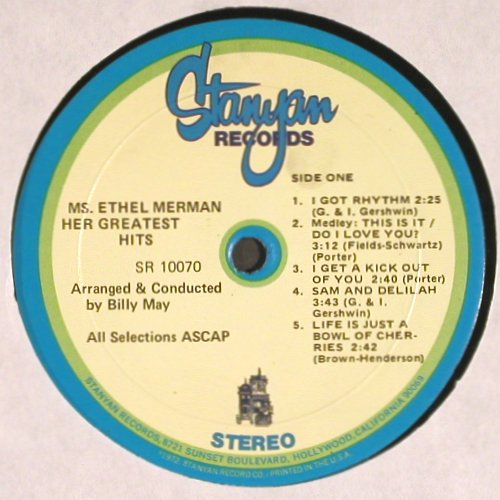 Merman,Ethel: Her Greatest Hits, Stanyan Records (SR 10070), US, 1973 Typ: LP Best.-Nr.: V6469 Preis: 9,00 Euro.