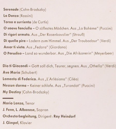 Lanza,Mario: Serenade, Warner Brothers-Film, RCA (LM-1996-C), D Typ: LP Best.-Nr.: V6530 Preis: 9,00 Euro.