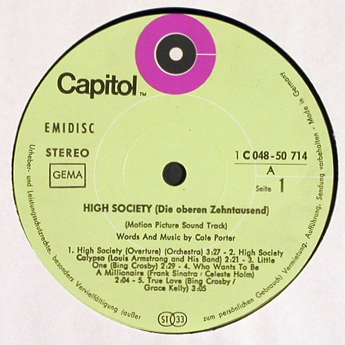 High Society/die Oberen Zehntausend: Armstrong, Sinatra, Crosby, Kelly, Capitol / Emidisc(C 048-50 714), D,  - LP - V7271 - 5,00 Euro