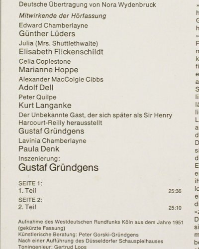 Die Cocktail Party - T.S.Eliot: Gr&uuml;ndgens, Flickenschild..'65, Heliodor(2571 023), D, Ri,  - LP - V7277 - 9,00 Euro