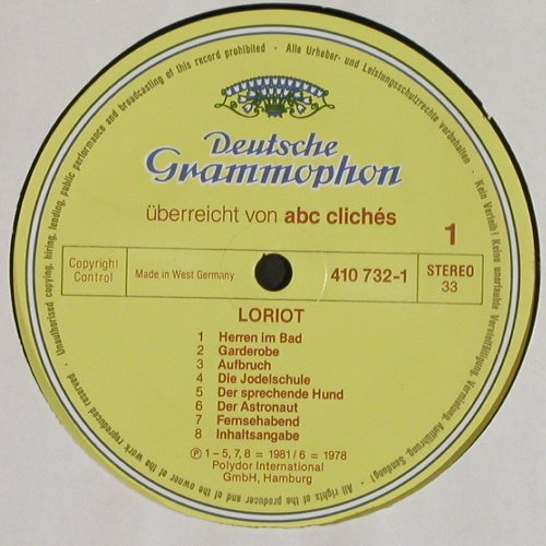 Loriot: F&uuml;r unsere Freunde ausgew&auml;hlt,Foc, ABC Cliches (410 732-1), D Typ: LP Best.-Nr.: Y2876 Preis: 7,50 Euro.