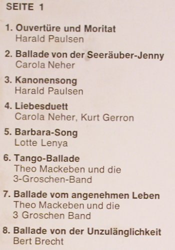 Brecht,Bertolt&sol;Kurt Weill: 3 Groschen Oper-Helmke, Ponto..., Pop 75 (PO 7107), D, 1974 Typ: LP Best.-Nr.: Y354 Preis: 5,00 Euro.