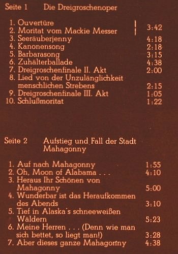 Weill,Kurt / Bertold Brecht: Dreigroschenoper/ Mahagonny, Lenya, CBS(S 63436), NL, 1974 - LP - Y356 - 6,00 Euro