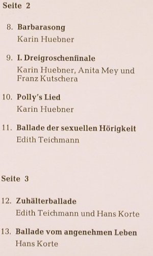 Weill,Kurt / Bertold Brecht: Dreigroschenoper, Städt B&uuml;hnen Ffm, Fontana(700 180/181), D, m-/vg+,  - 2LP - Y357 - 9,00 Euro