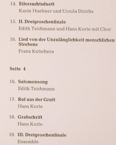 Weill,Kurt / Bertold Brecht: Dreigroschenoper, Städt B&uuml;hnen Ffm, Fontana(700 180/181), D, m-/vg+,  - 2LP - Y357 - 9,00 Euro