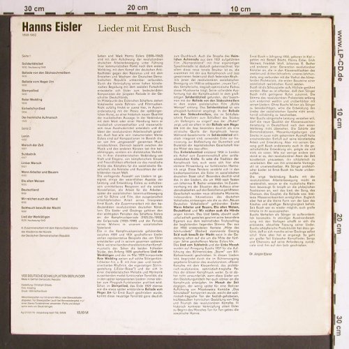 Eisler,Hanns: Lieder mit Ernst Busch, m /vg+, Nova(8 85 004), DDR, 1974 - LP - Y6916 - 6,00 Euro