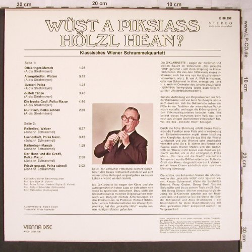 Klassisches Wiener Schrammelquartet: Wüst a Piksiass Hölzl Hean ?, Vienna Disc (E 88 296), A Typ: LP Best.-Nr.: V2441 Preis: 9,00 Euro