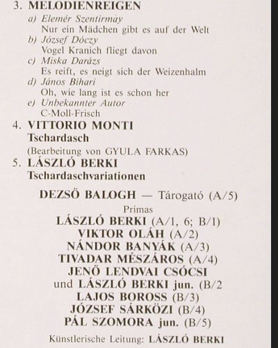 Budapest Gipsy Orchestra: Same, Laszlo Berki, Hungaroton (SLPD 10233), H, 1989 Typ: LP Best.-Nr.: V2493 Preis: 7,50 Euro