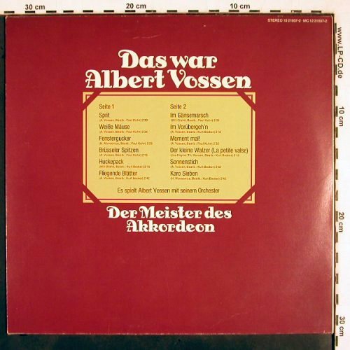 Vossen,Albert: Das war, Der Meister des Akkordeon, BASF Cornet (10 21937-2), D, 1974 Typ: LP Best.-Nr.: V2505 Preis: 5,00 Euro