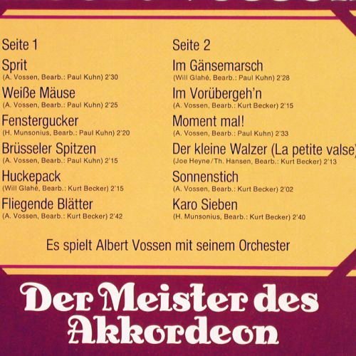 Vossen,Albert: Das war, Der Meister des Akkordeon, BASF Cornet (10 21937-2), D, 1974 Typ: LP Best.-Nr.: V2505 Preis: 5,00 Euro