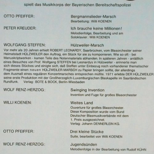 Musikkorps d.Bayerischen: Bereitschaftspolizei, Musik für Sie, Wolfram Tichy (EU-BL 11 80), D, Foc Typ: 2LP Best.-Nr.: V2580 Preis: 7,50 Euro