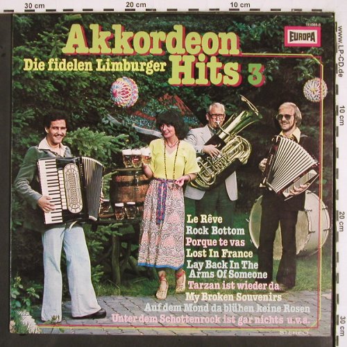 Fidelen Limburger: Akkordeon Hits 3, Europa (111 088.8), D, 1977 Typ: LP Best.-Nr.: V2584 Preis: 5,00 Euro