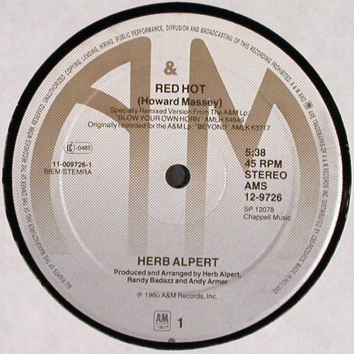 Alpert,Herb: Red Hot/Sundown Rotation, sp.rmx, AM (AMS 12-9726), NL, 1983 Typ: 12" Best.-Nr.: V2692 Preis: 4,00 Euro