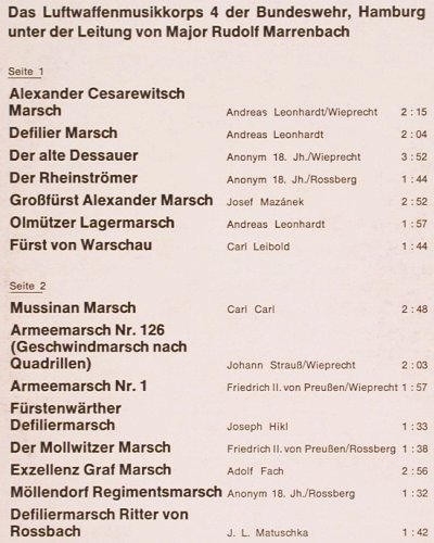 Luftwaffenmusikkorps 4 Hamburg: Deutsche Armeemärsche, Europa (E 387), D Typ: LP Best.-Nr.: V2908 Preis: 6,00 Euro