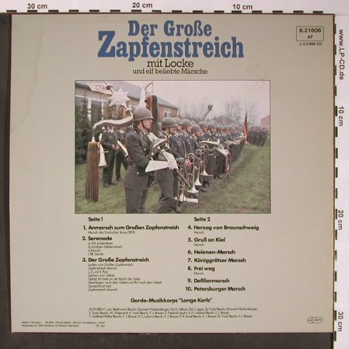 Garde-Musikkorps "Lange Kerls": Der große Zapfenstreich mit Locke, Decca (6.21606 AF), D, Ri,1967 Typ: LP Best.-Nr.: V2909 Preis: 6,00 Euro