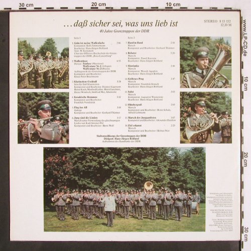 Stabsmusikkorps d.Grenztr.der DDR: ...daß sicher sei, was uns lieb ist, Eterna (8 15 152), DDR, 1986 Typ: LP Best.-Nr.: V2913 Preis: 9,00 Euro