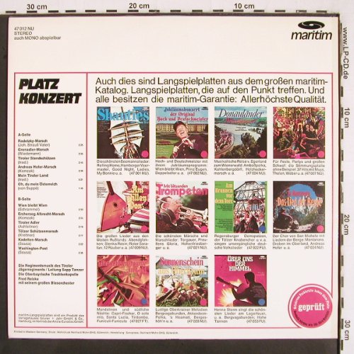 V.A.Platz-Konzert: Tiroler Jägerregiment.. Fred Reiske, Maritim (47 012), D Typ: LP Best.-Nr.: V2947 Preis: 6,00 Euro