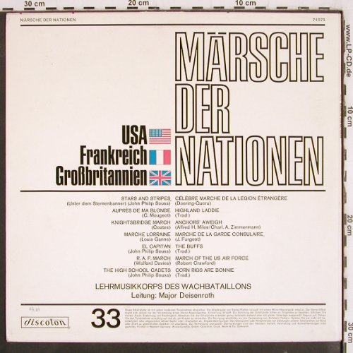Lehrmusikkorps des Wachbataillons: Märsche der Nationen Maj.Deisenroth, Discoton (74 575), D, 1969 Typ: LP Best.-Nr.: V3809 Preis: 7,50 Euro