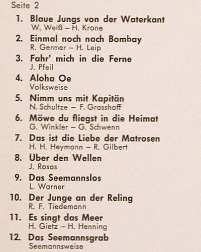V.A.Von Wind, Wellen und Matrosen: Will Höhne... Orch.Alfred Matschat, Metronome (HLP 10.006), D Typ: LP Best.-Nr.: V3861 Preis: 9,00 Euro