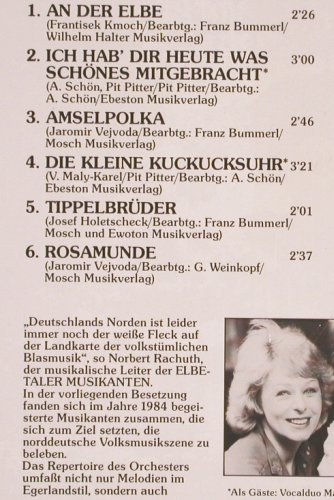 Elbetaler Musikanten: Volkstümliche Blasmusik, FS-New, Ebeston (E-ST 8601), D, sealed, 1986 Typ: LP Best.-Nr.: V5239 Preis: 7,50 Euro