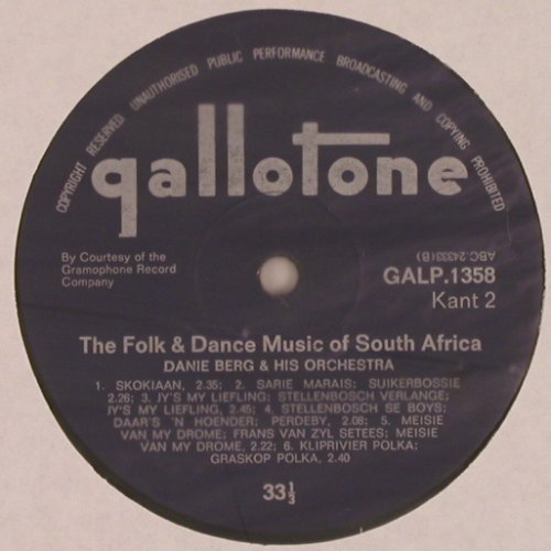 Berg,Danie & his Orchestra: The Folk & Dance M.o South Africa, Gallotone(GALP 1358), ,  - LP - V6052 - 7,50 Euro