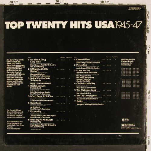 V.A.Top Twenty Hits USA 1945-47: Stan Kenton.. Margaret Whiting Orch, Capitol (056-85 613), D, 15Tr., 1978 Typ: LP Best.-Nr.: V6448 Preis: 6,00 Euro