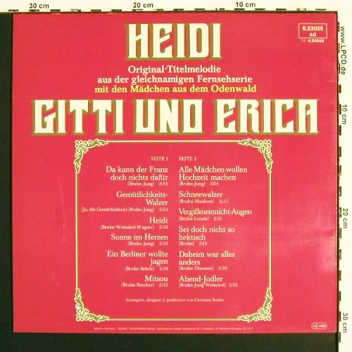 Gitti & Erica: Heidi - Original-Titelmelodie, Telefunken (6.23025 AO), D, 1977 Typ: LP Best.-Nr.: V7480 Preis: 5,00 Euro.