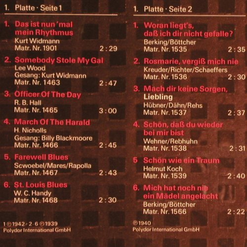 Widmann,Kurt: Die grossen Tanz-Orchester, Foc, Polydor (2664 212), D,1930-50 Typ: 2LP Best.-Nr.: V7553 Preis: 9,00 Euro.
